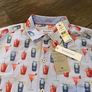 Tommy Bahama Men's Medium Cocktail Drinks Party Shirt Coconut Point Blue Red NWT
